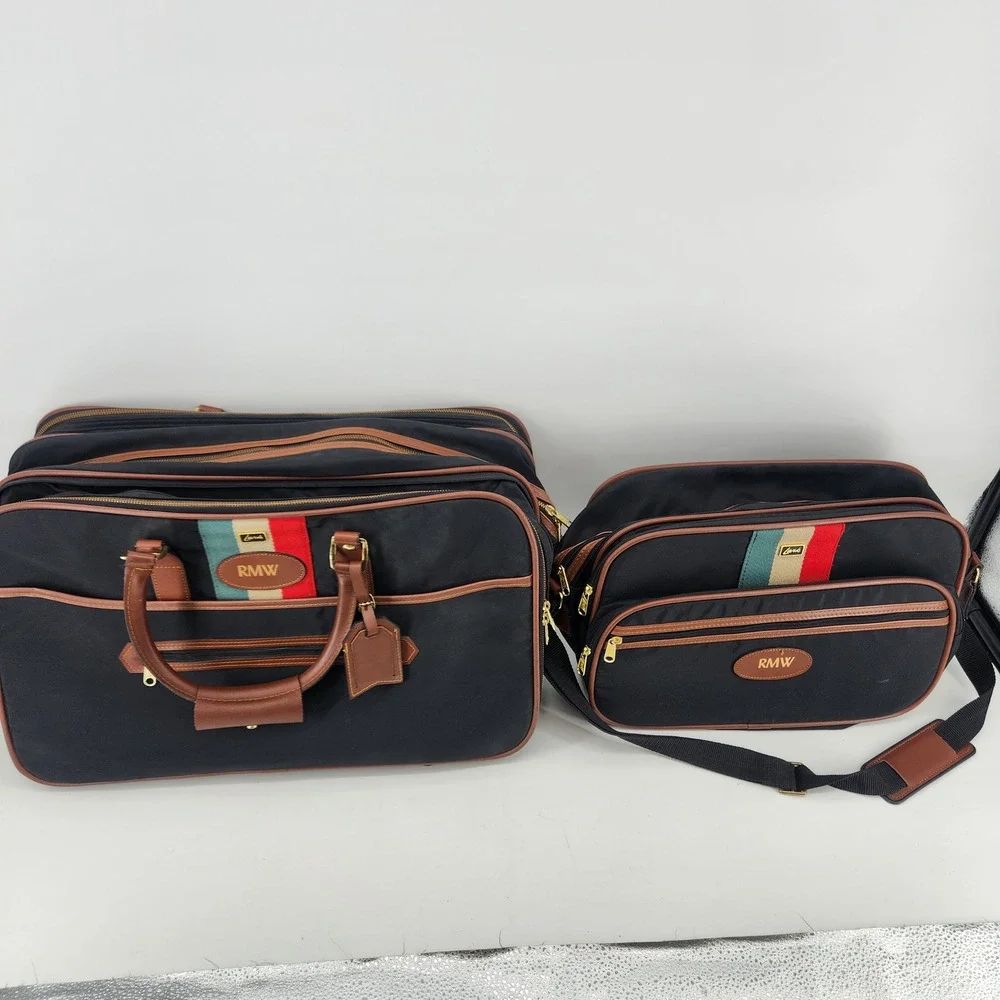 Vintage Lark Travel Bag Set Duffel Weekender Carry On Retro Stripe Luggage